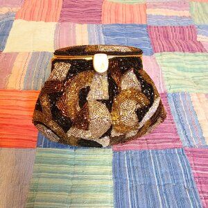 Vintage ADG Beaded Purse, Black, Silver and Gold & Copper